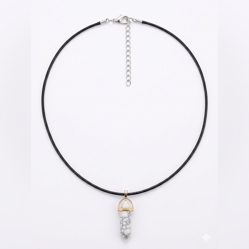 Handmade Resin Howlite Pendant Necklace with Black Cord - Gold Accent (Unisex)